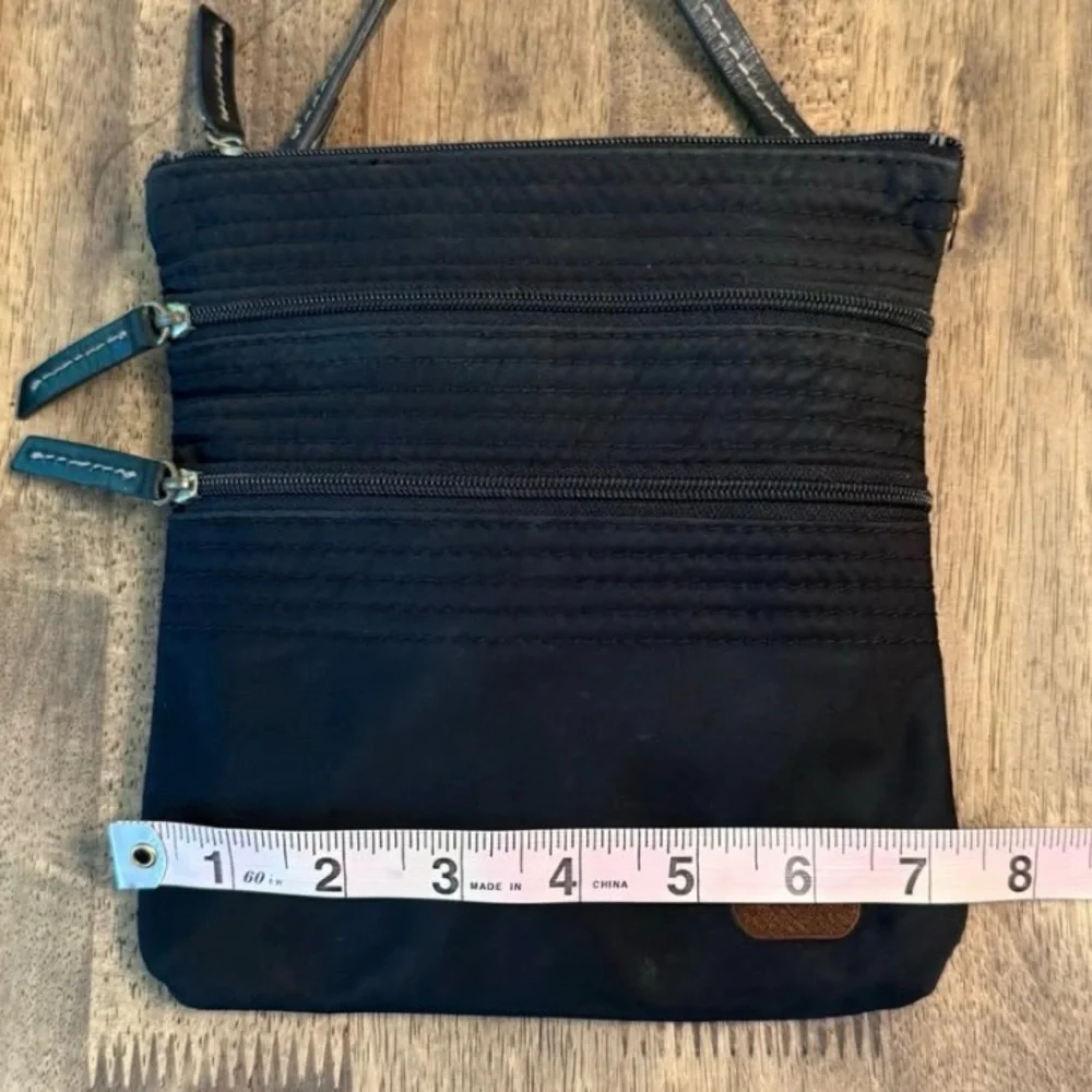 Dooney & Bourke Purse North South 3 Zipper Nylon Crossbody Leather Strap